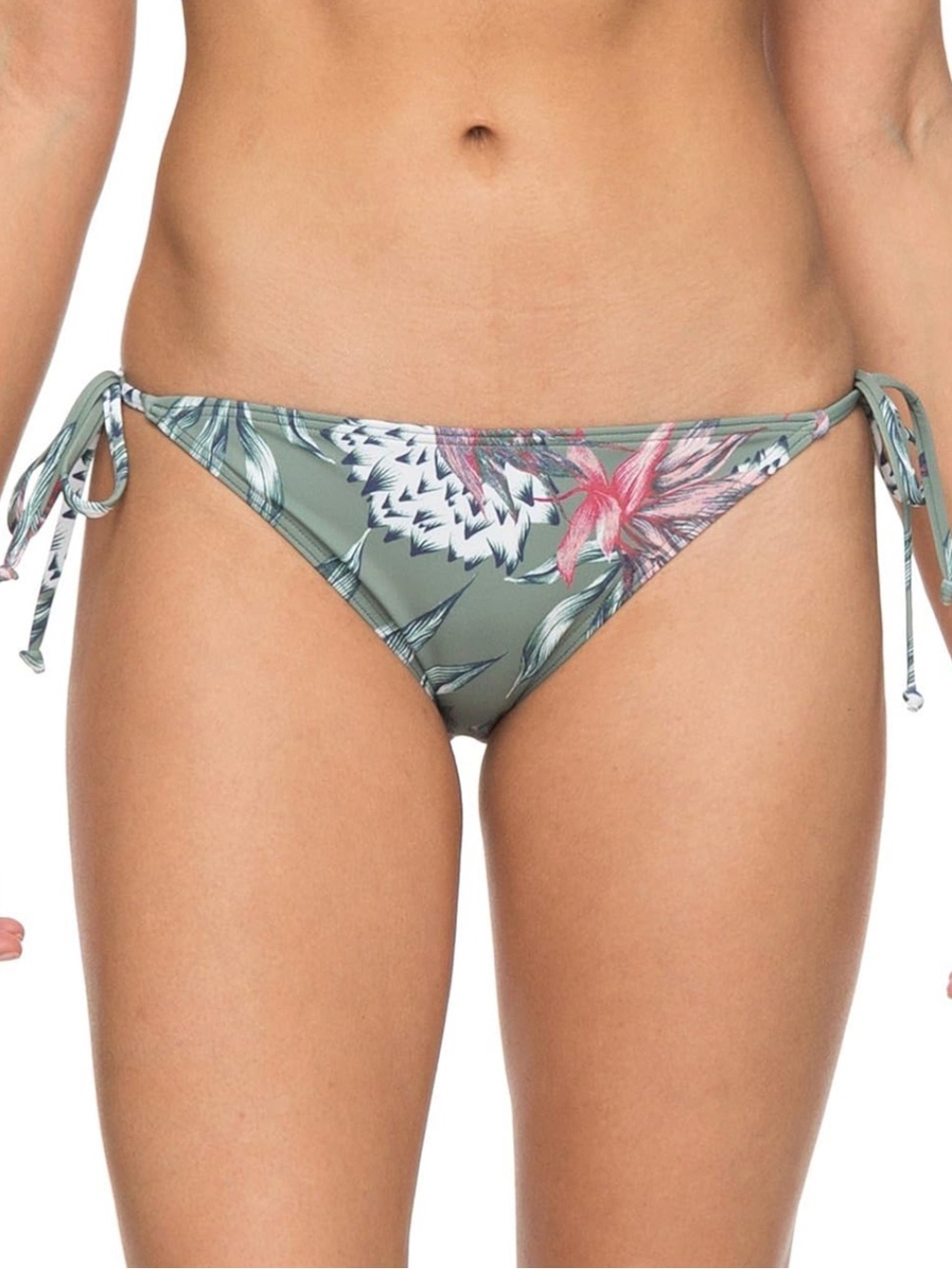 Roxy Olive Floral Tie-Side Bikini Bottom with Pink & Blue Prints sz L - Picture 2 of 8